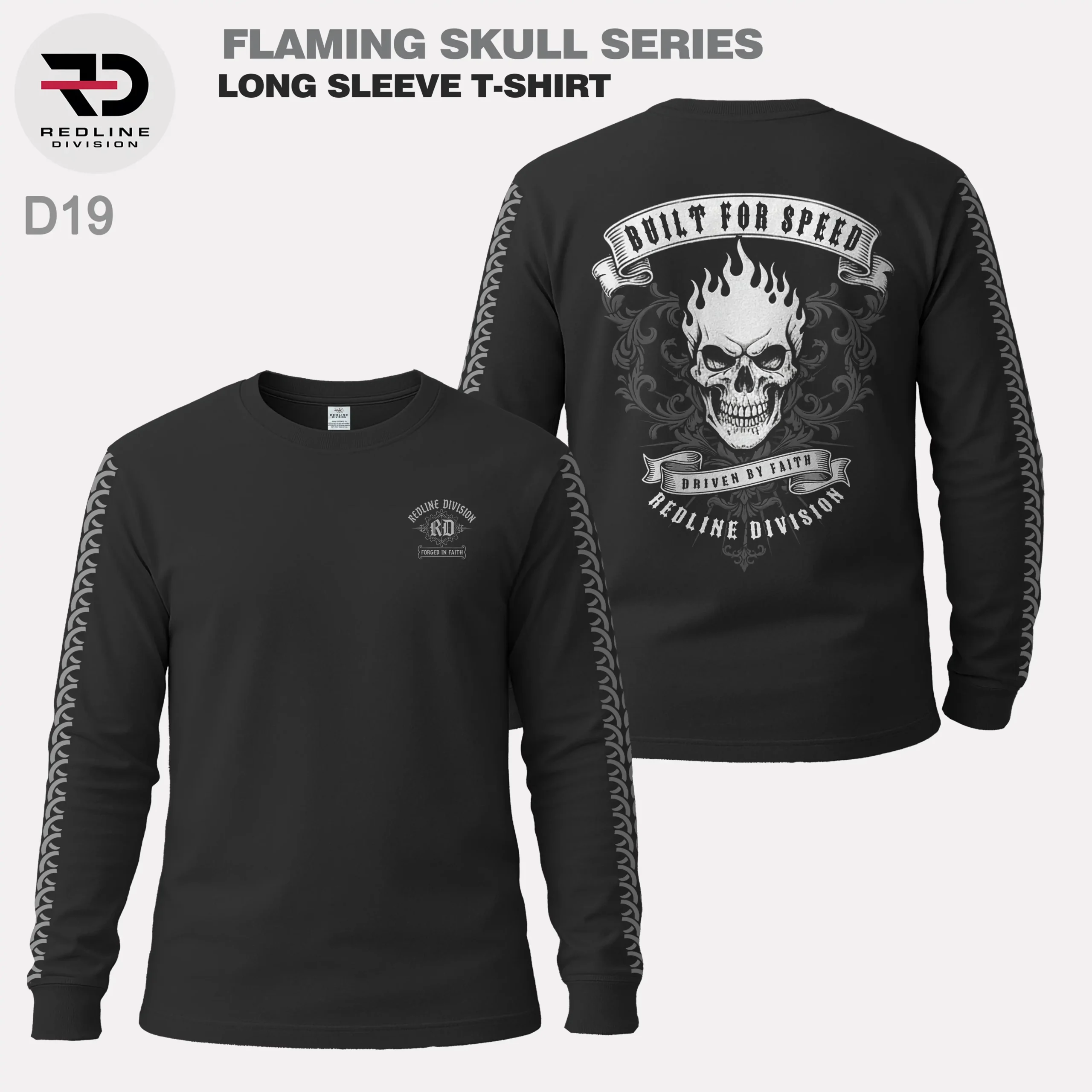 Tshirt Longsleeve Flaming Skull Series Hitam / Kaos Lengan Panjang Lengan Rib