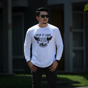 Kaos Lengan Panjang Pria Distro REDLINE DIVISION bertema KEEP IT LOUD Katun Combed 24s Premium