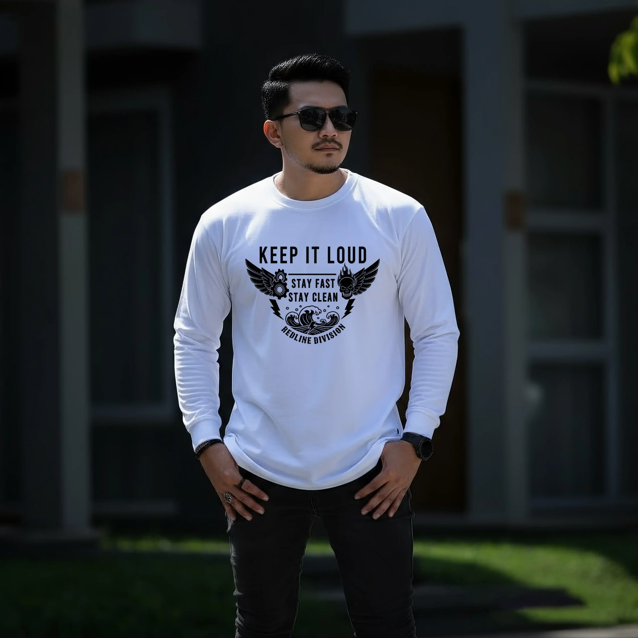 Kaos Lengan Panjang Premium Distro REDLINE DIVISION bertema KEEP IT LOUD Katun Combed 24s - Gambar 2
