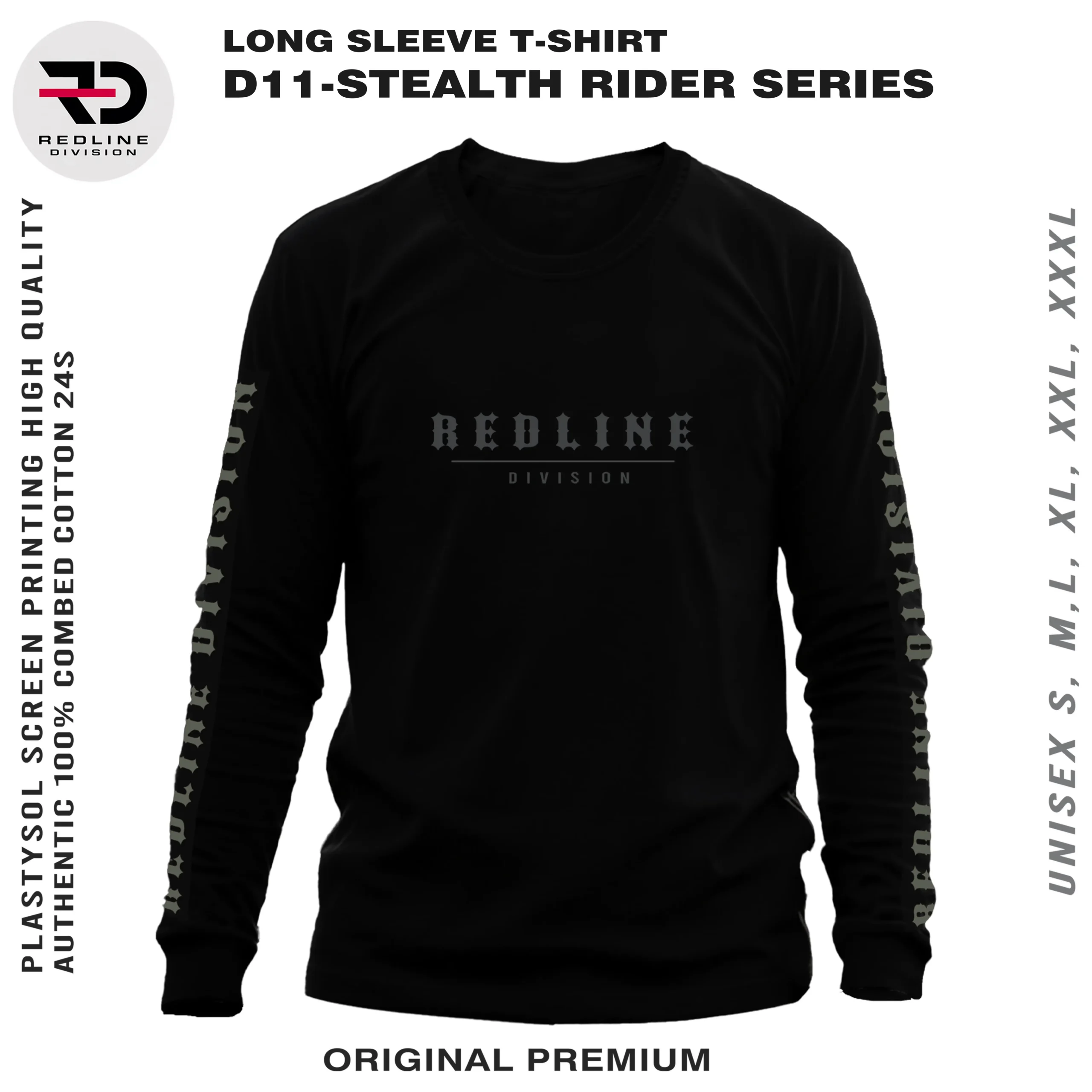 Kaos Pria Long Sleeve Distro REDLINE DIVISION Stealth Rider Skull Premium Combed 24s - Gambar 2