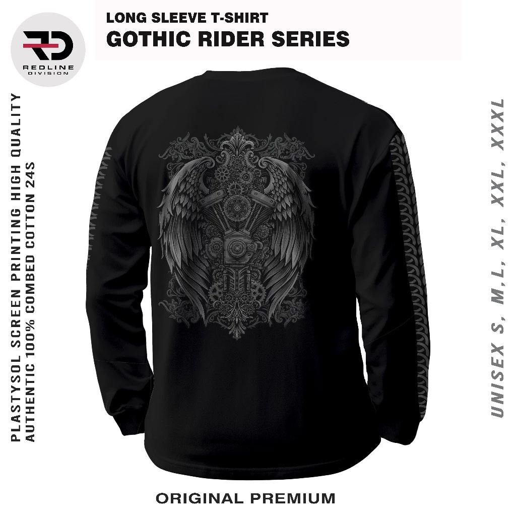 Kaos Lengan Panjang Hitam REDLINE CLOTHES-D16 Desain gothic Rider Premium Katun Kombet 24s - Gambar 4