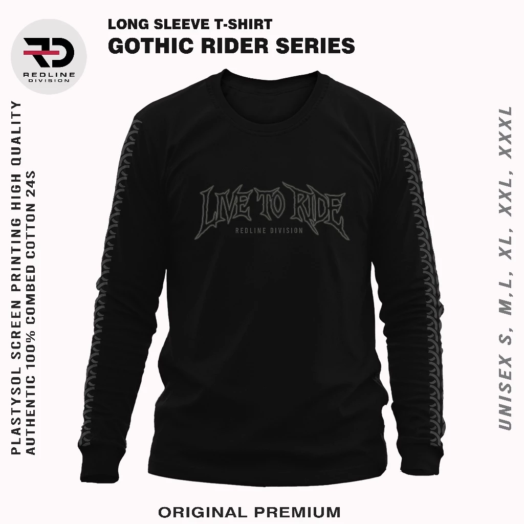 Kaos Lengan Panjang Hitam REDLINE CLOTHES-D16 Desain gothic Rider Premium Katun Kombet 24s - Gambar 3