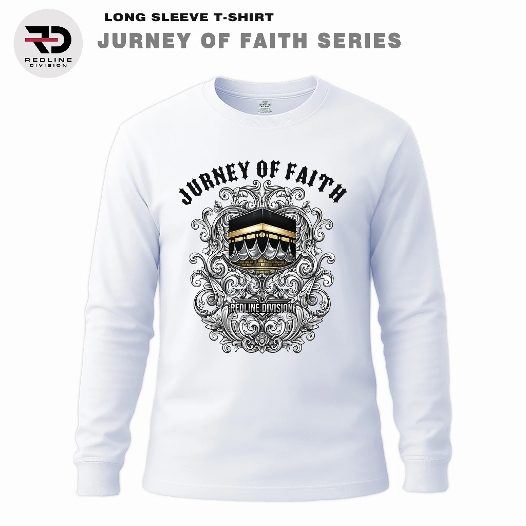 Kaos Lengan Panjang Pria Putih REDLINE DIVISION Journey of Faith Series Katun Premium