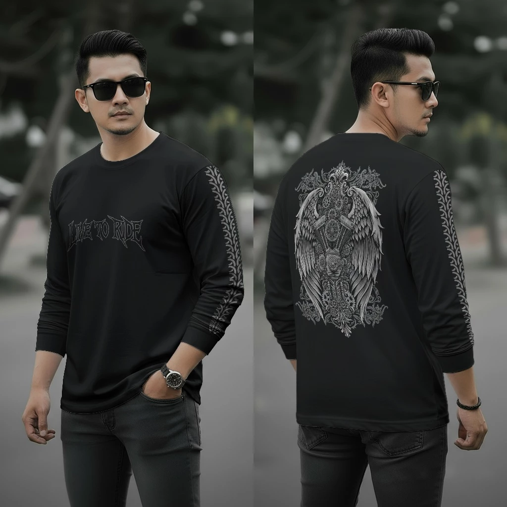 Kaos Lengan Panjang Hitam REDLINE CLOTHES-D16 Desain gothic Rider Premium Katun Kombet 24s - Gambar 2