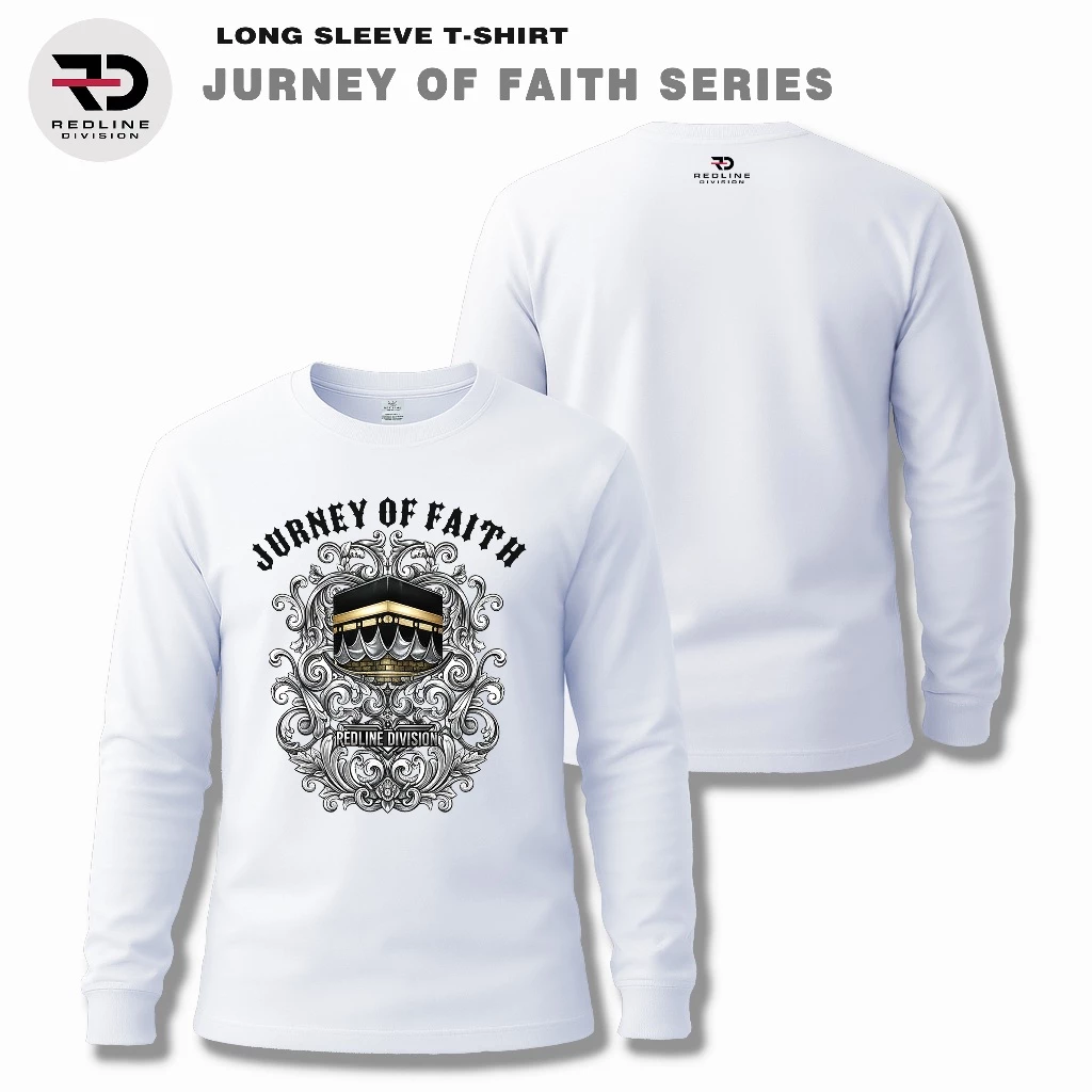 Kaos Lengan Panjang Pria Putih REDLINE DIVISION Journey of Faith Series Katun Premium - Gambar 3